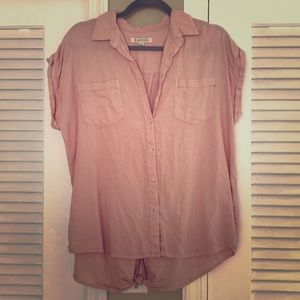 Peach button down top